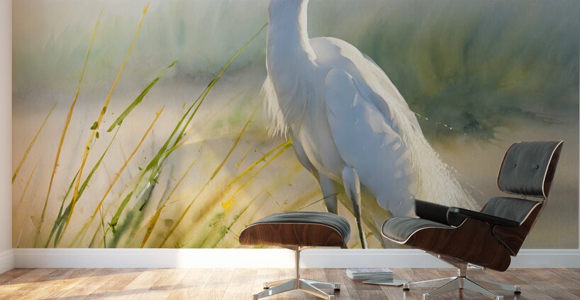 Egret By The Sea Wall Murals