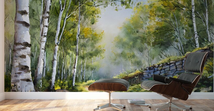 Path Through The Birches Wall Murals