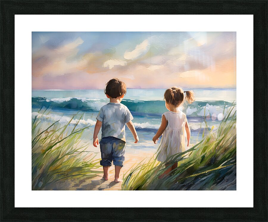 Toddlers Discovering The Beach Picture Frame print