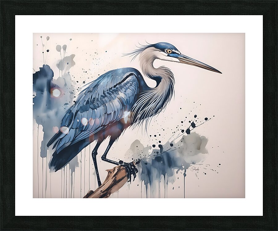 Great Blue Heron Ink Wash Picture Frame print