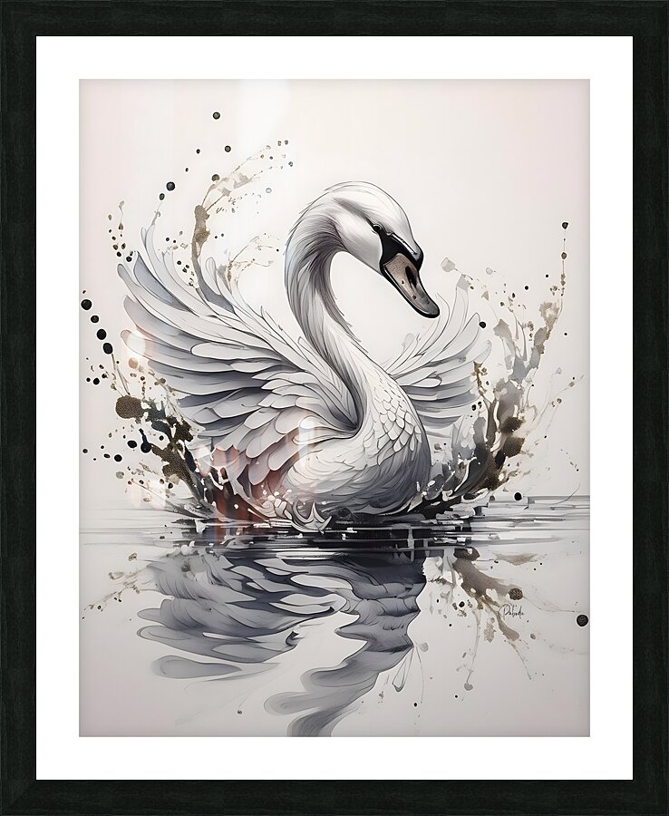 The Swan Ink Wash Picture Frame print