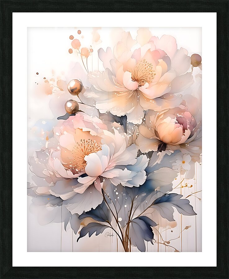 Peonies Ink Wash I Picture Frame print