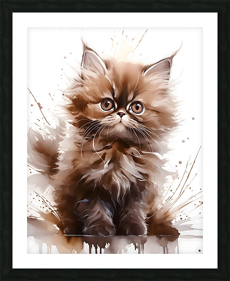 Chocolate Persian Kitten Ink Wash Picture Frame print