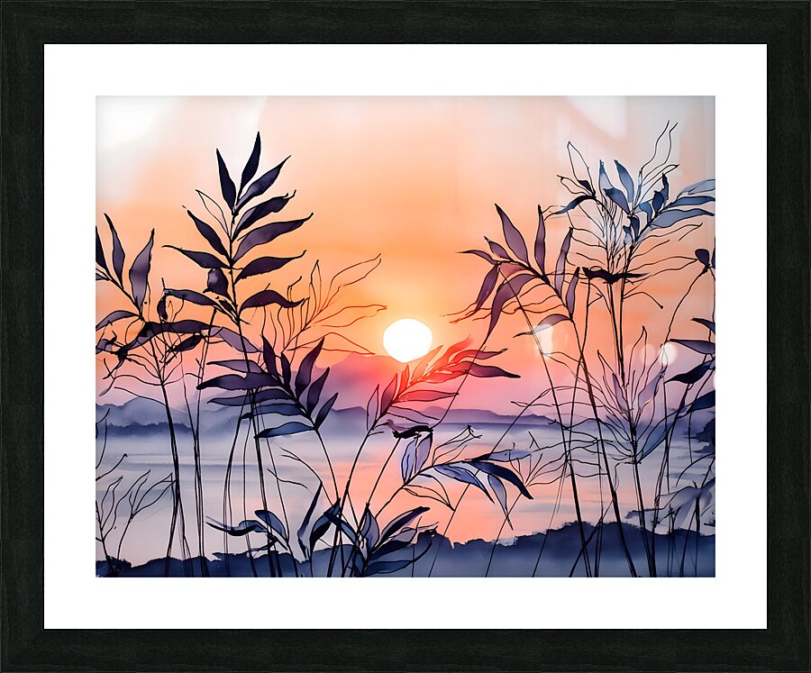The Setting Sun Ink Wash Picture Frame print