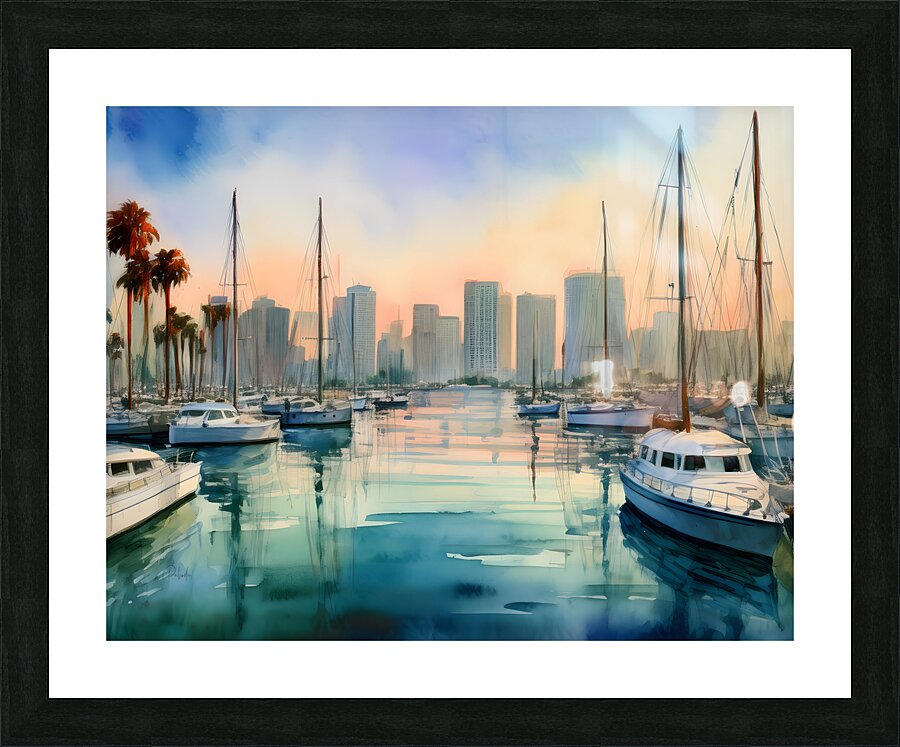 San Diego Bay Watercolor Picture Frame print