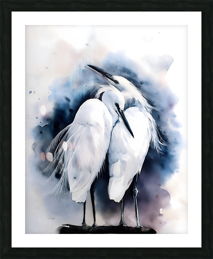 Egret Love Inkwash Picture Frame print