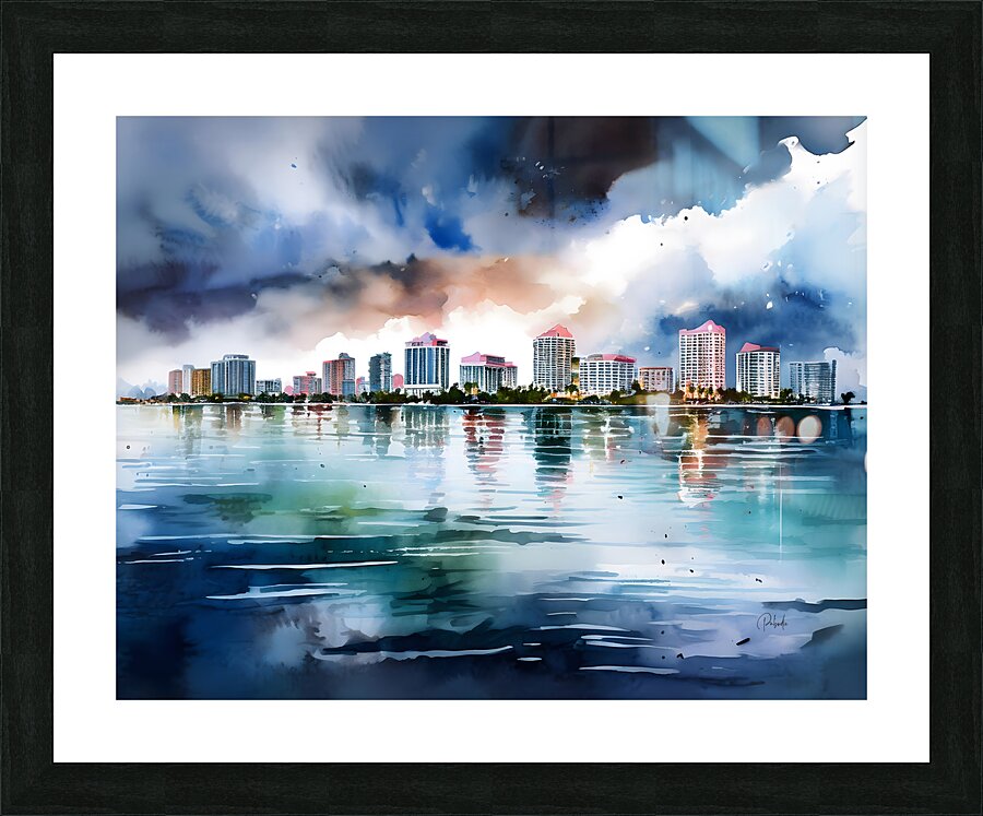 Sarasota Skyline Watercolor Picture Frame print