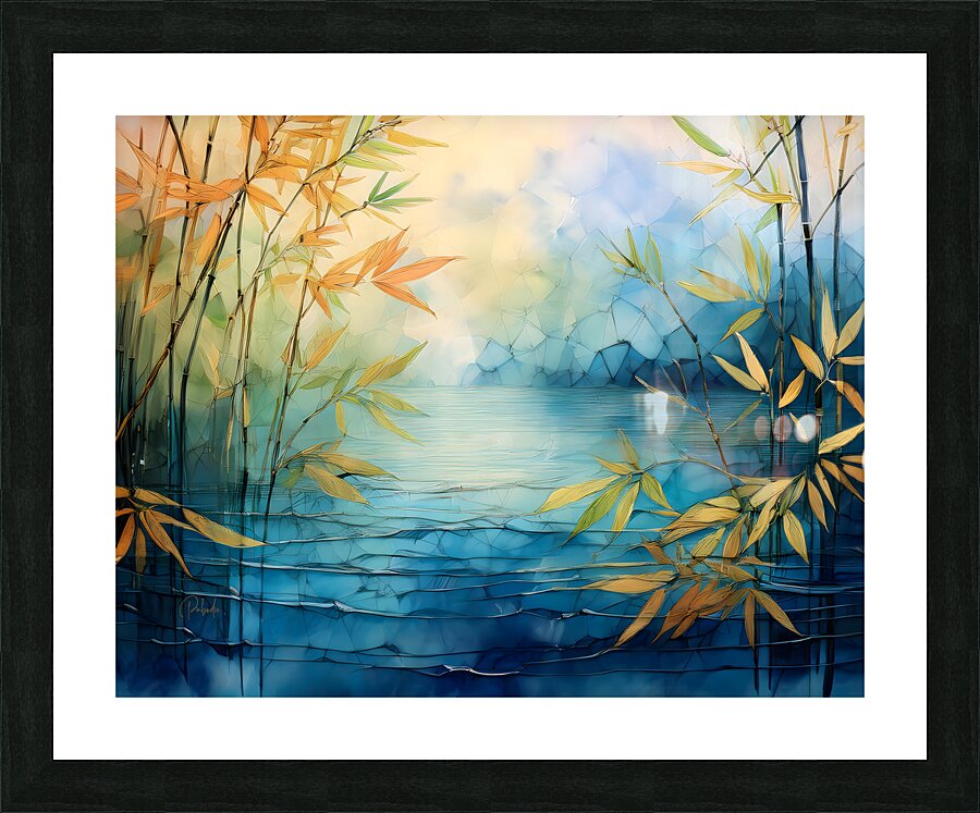 Mosiac Bamboo and Water Picture Frame print