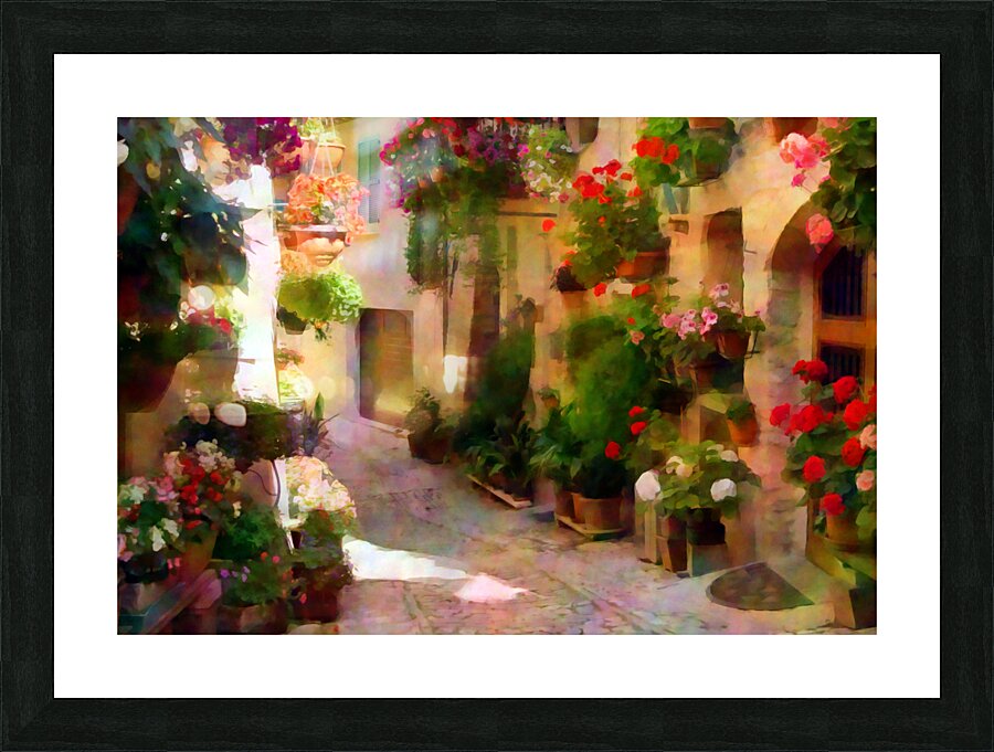 Flower Filled Cobblestone Alley Picture Frame print
