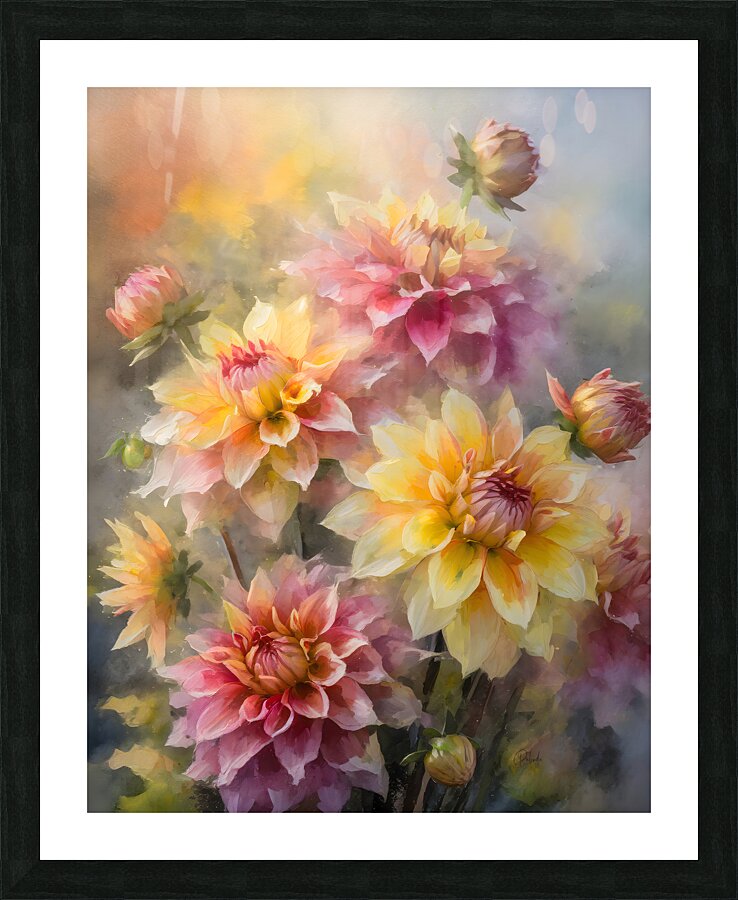 Dahlia Blooms and Buds Picture Frame print