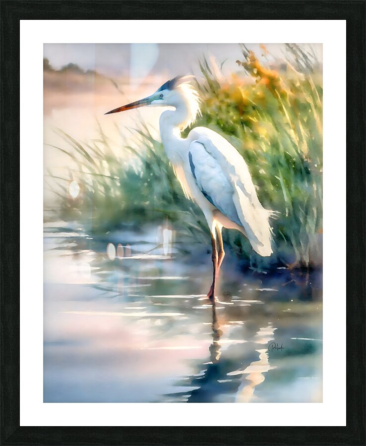 Egret Pose Picture Frame print