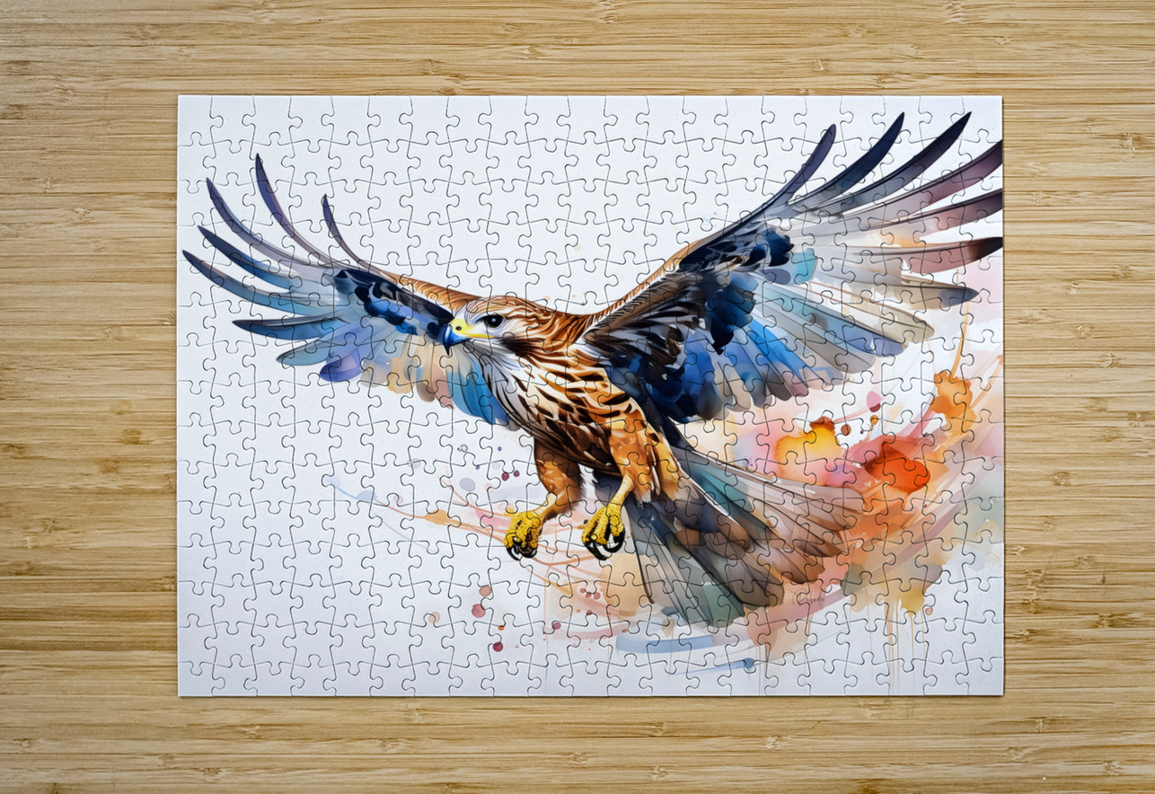 Hawk In Flight Ink Wash Pabodie Art Puzzle printing
