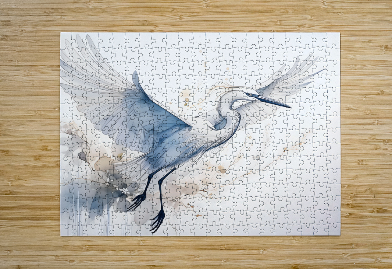 Egret In Flight Ink Wash Pabodie Art Puzzle printing