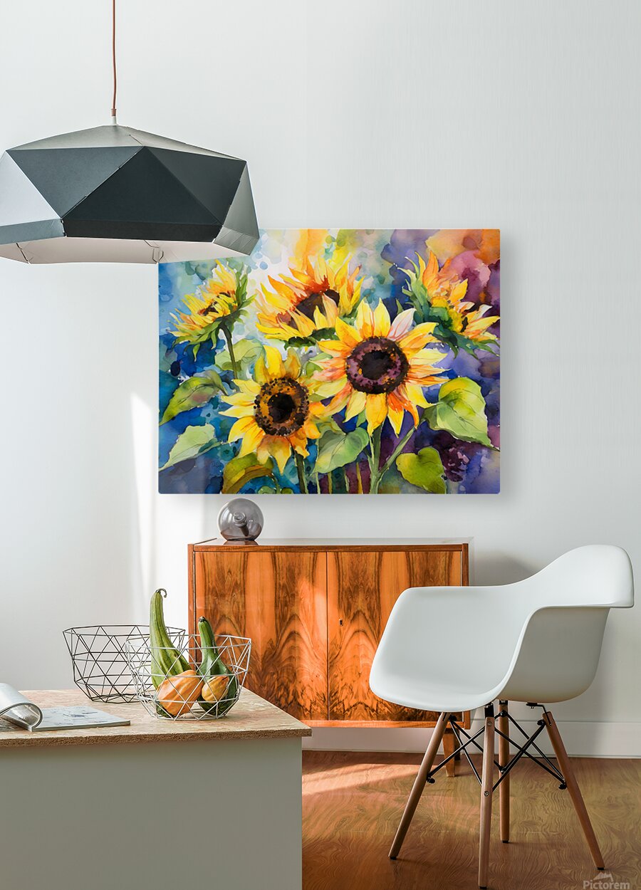 Sunflowers and Colors  HD Metal print with Floating Frame on Back