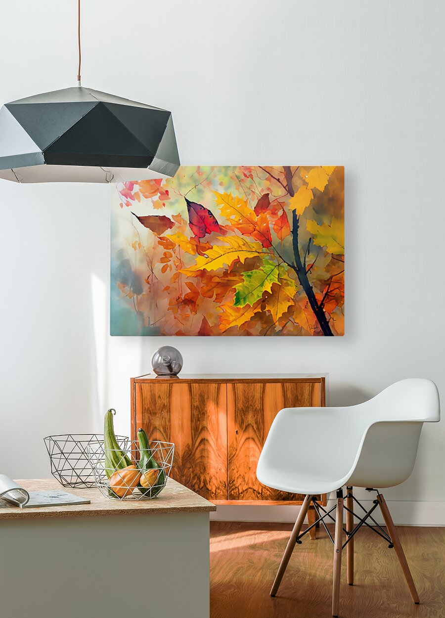 Fall Leaves in the Mist  HD Metal print with Floating Frame on Back