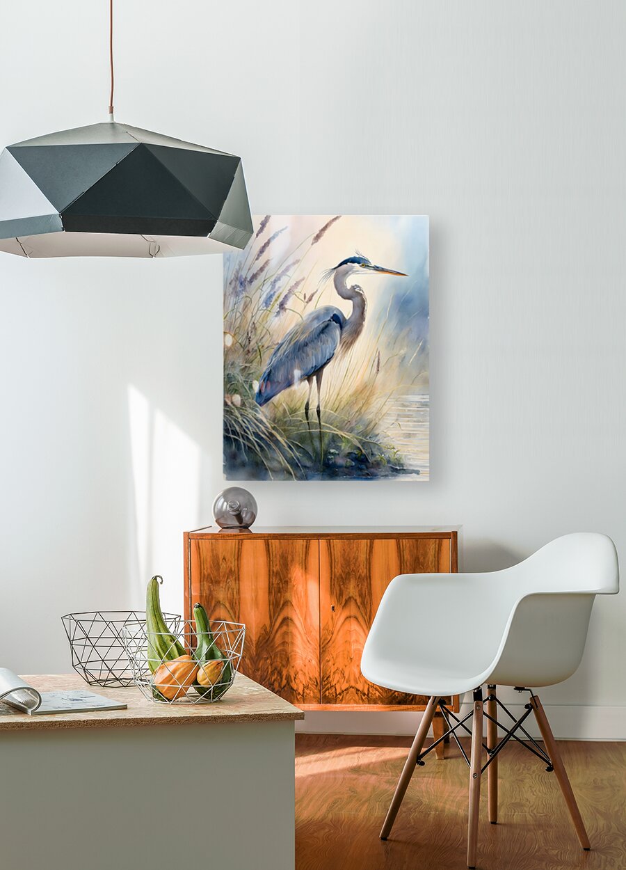 Blue Heron In The Seagrasses  HD Metal print with Floating Frame on Back