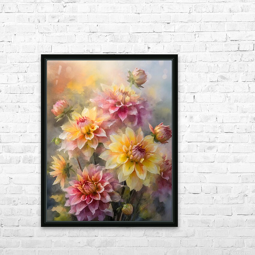 Dahlia Blooms and Buds HD Sublimation Metal print with Decorating Float Frame (BOX)
