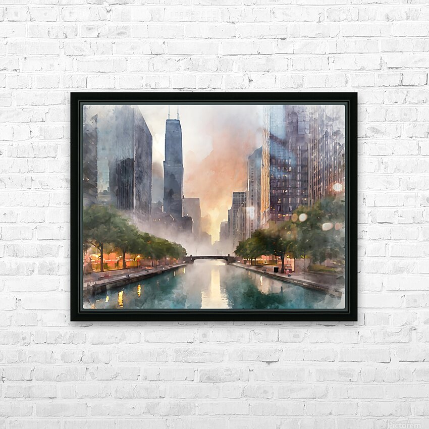 Chicago Riverwalk HD Sublimation Metal print with Decorating Float Frame (BOX)