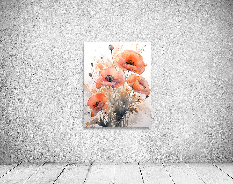 Poppies Ink Wash Wall Preview