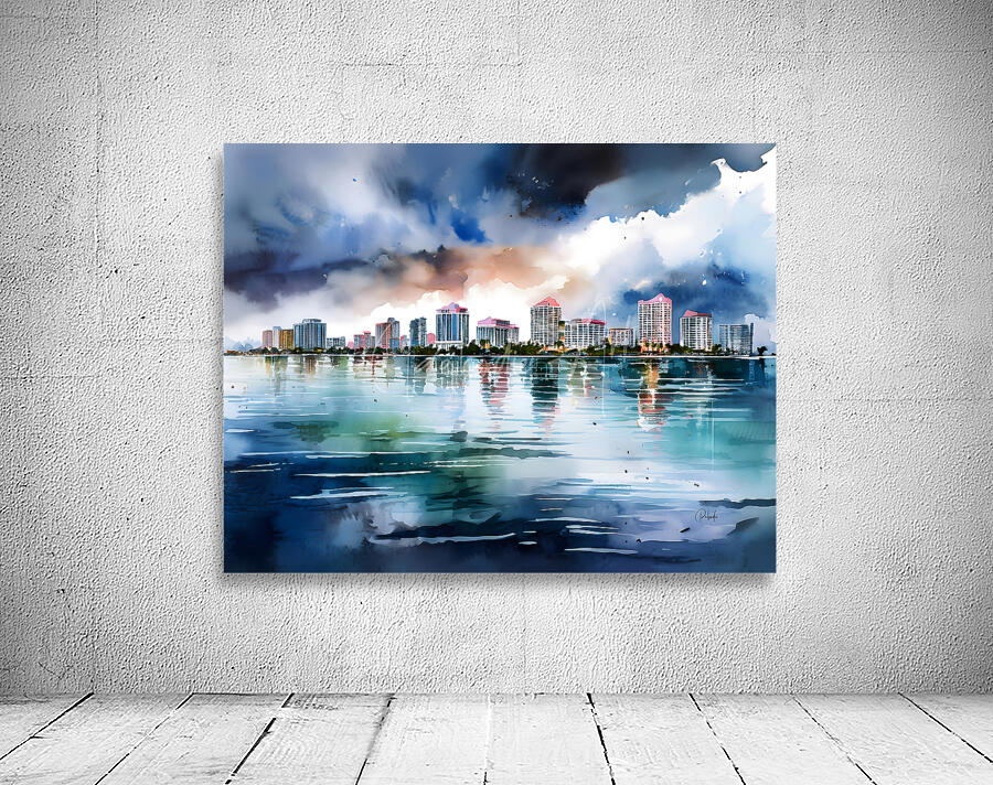 Sarasota Skyline Watercolor Wall Preview