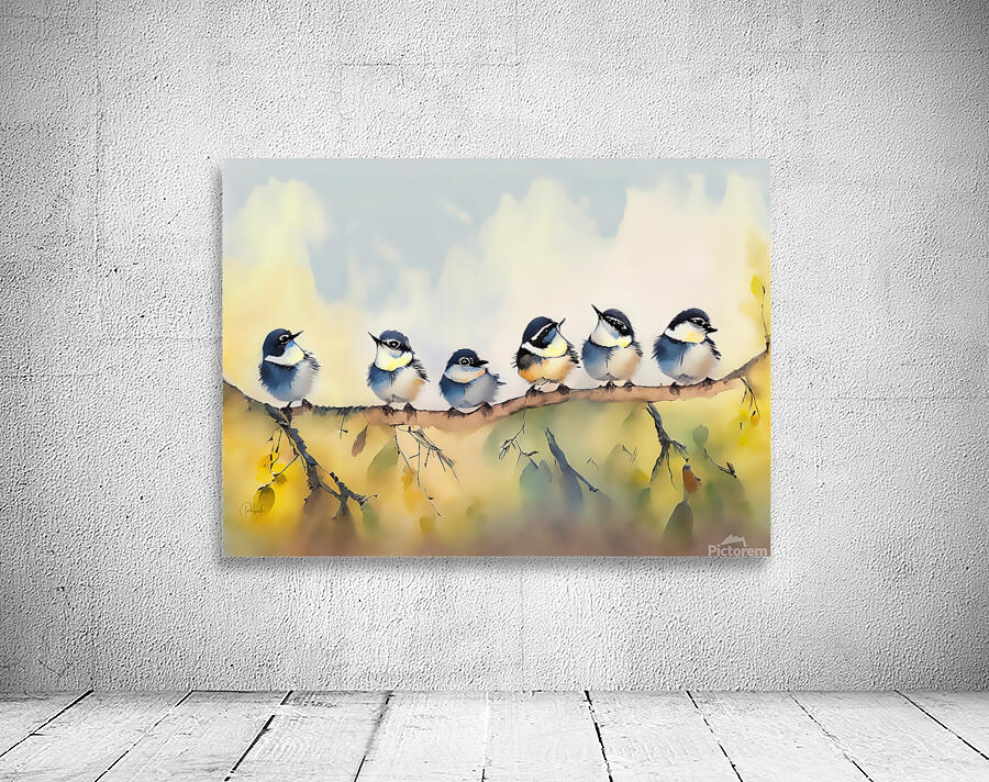 Baby Chickadees on a Branch Wall Preview