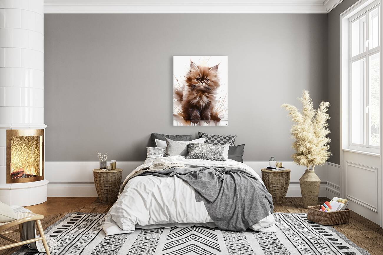 Chocolate Persian Kitten Ink Wash Reproduction