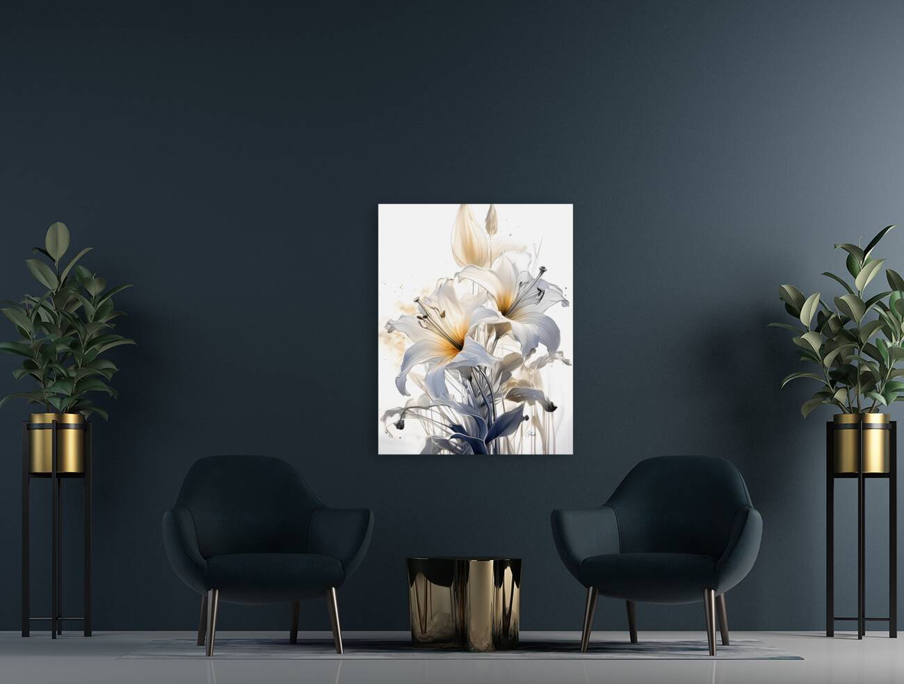 Lillies Ink Wash Reproduction