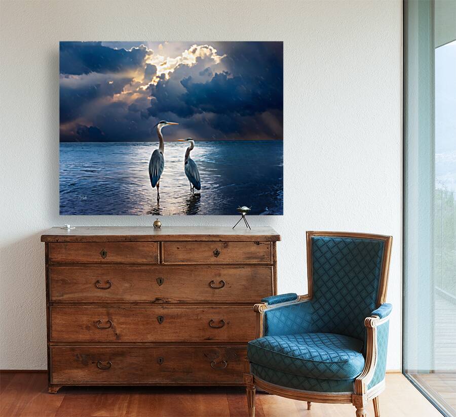 Blue Herons at Dawn Reproduction