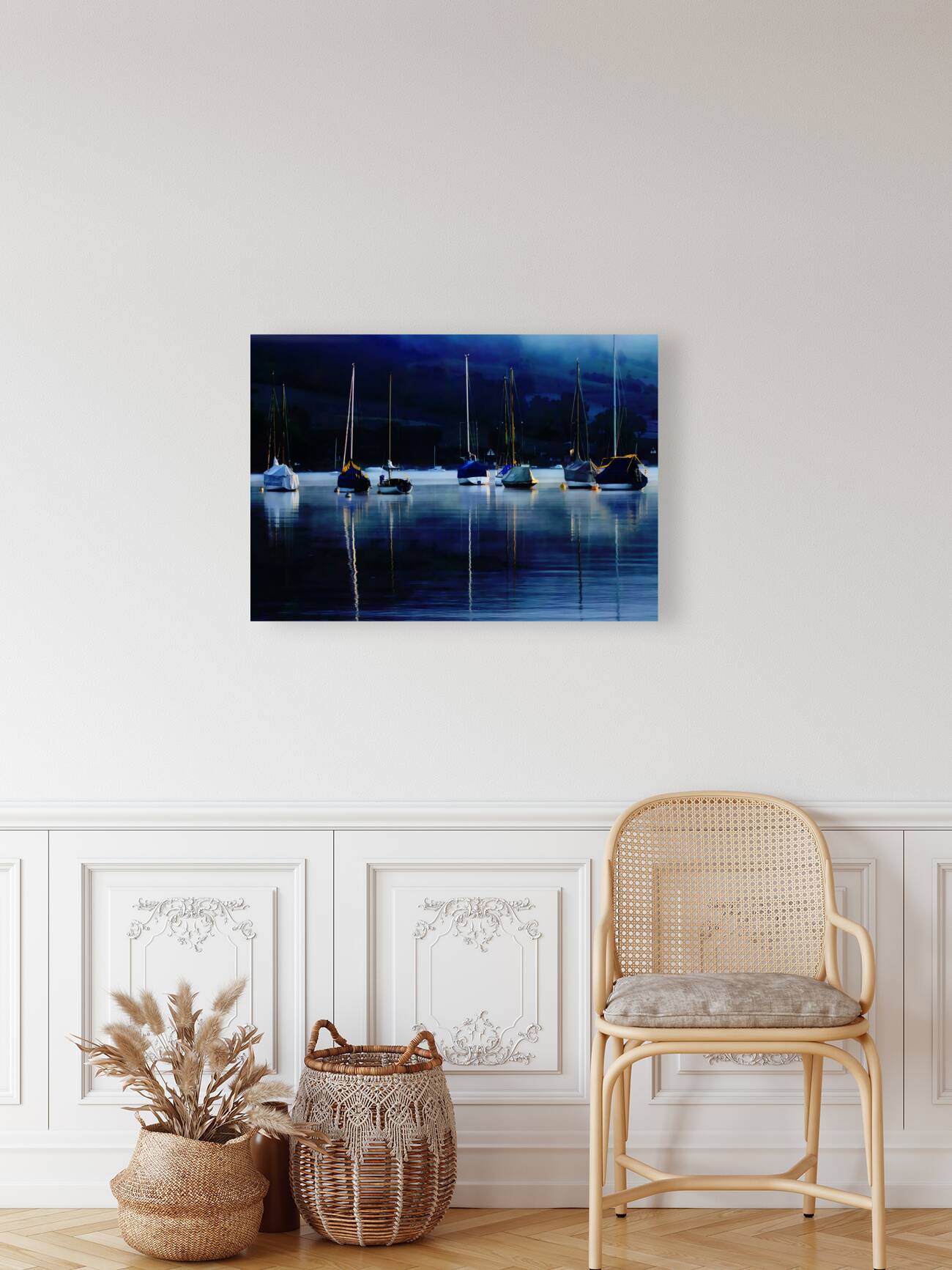 Sailboats and Mooring Buoys at Dusk Reproduction