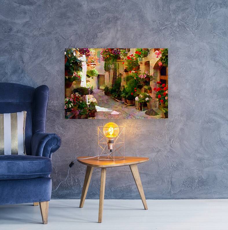 Flower Filled Cobblestone Alley Reproduction