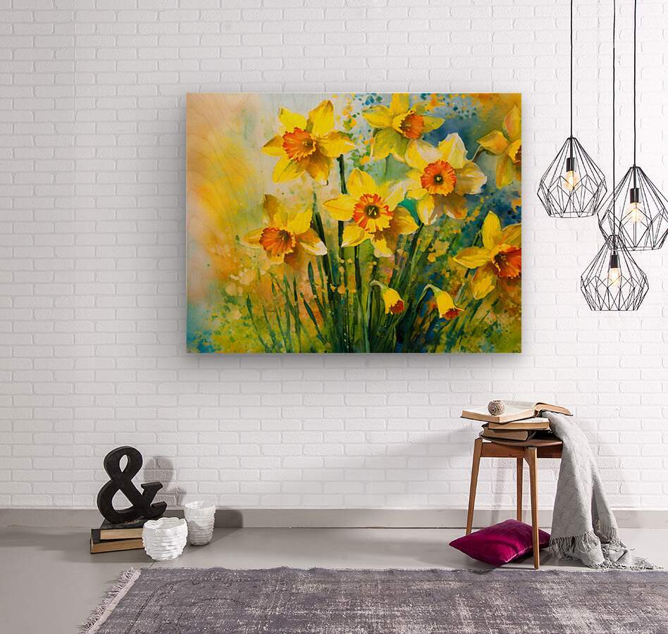 Bright Daffodills  Wood print