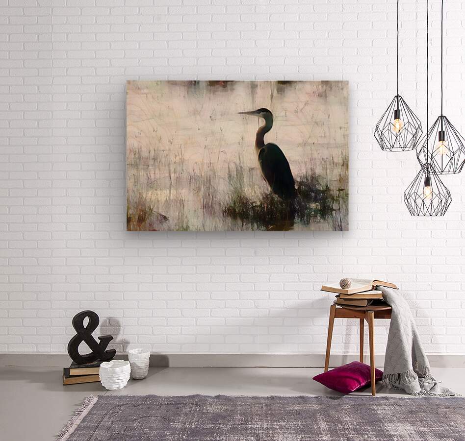 Great Blue Heron In The Shallows  Wood print