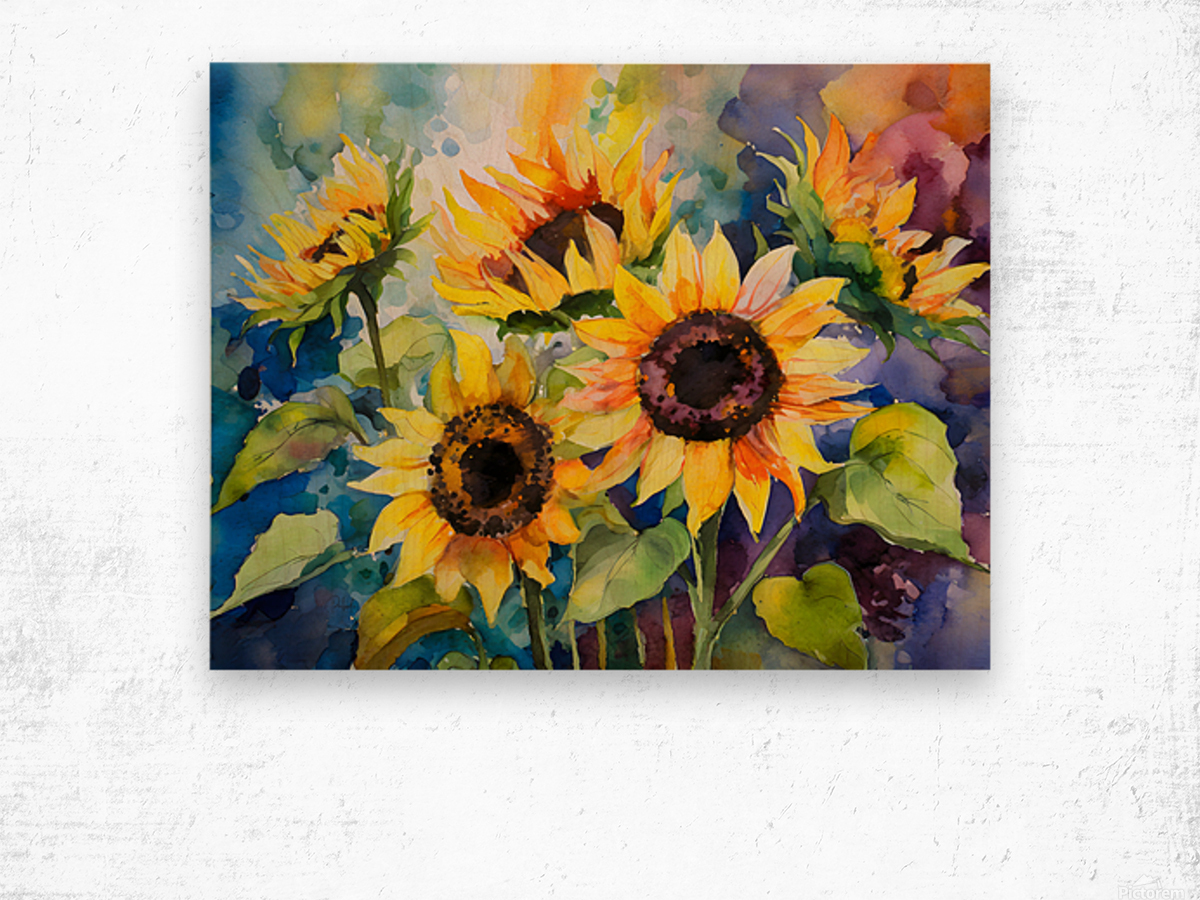 Sunflowers and Colors Wood print