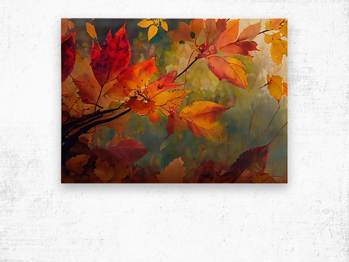Fall Leaves in the Mist II Wood print