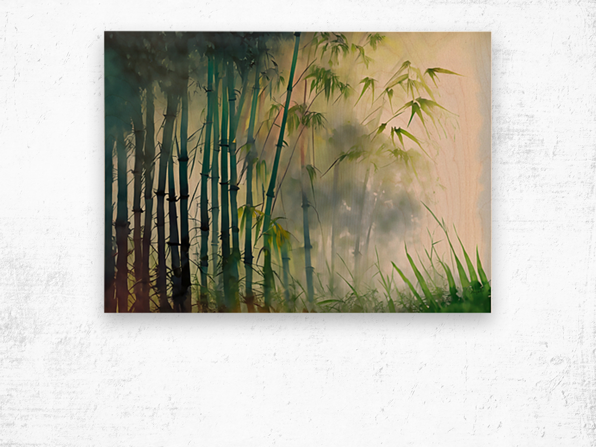 Bamboo Trees in the Fog Wood print